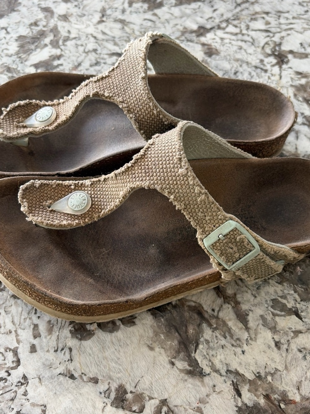 Birkenstock Tan Canvas Thong Sandals